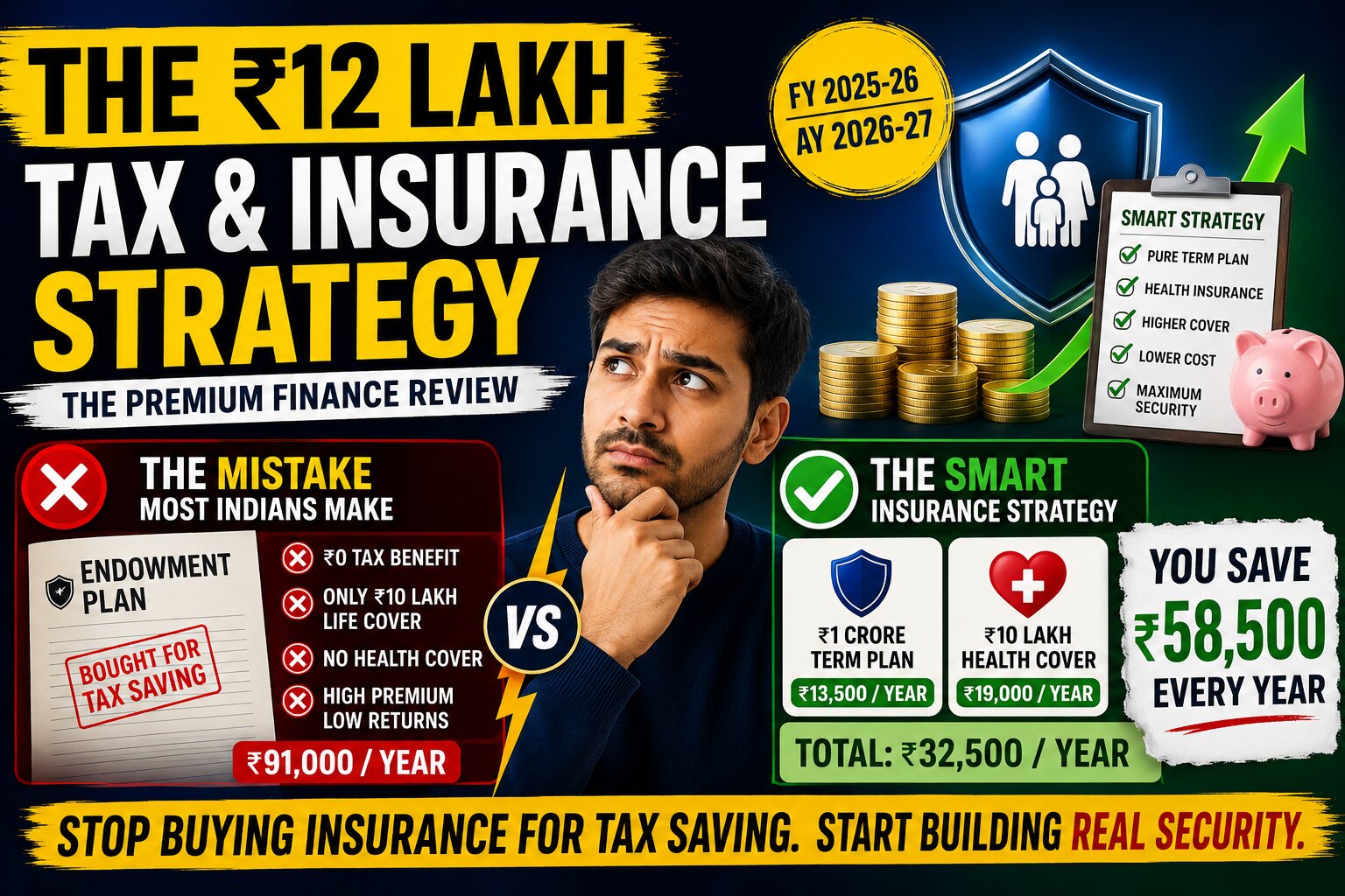 ₹12 LAKH SALARY ₹0 Tax Saved  vs  ₹58,500 Saved The Insurance Strategy Most Indians Get Wrong